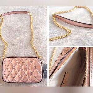 Kate Spade Rose Gold Quilted Crossbody Bag NWT Metallic Chain Strap